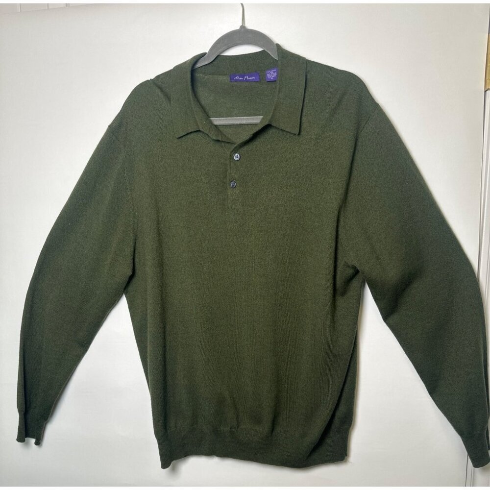 Alan Flusser Olive Green Collared Knit Sweater